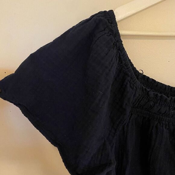 Time and Tru XL 100% Cotton Navy Blue Short Sleeve Blouse - Picture 2 of 8